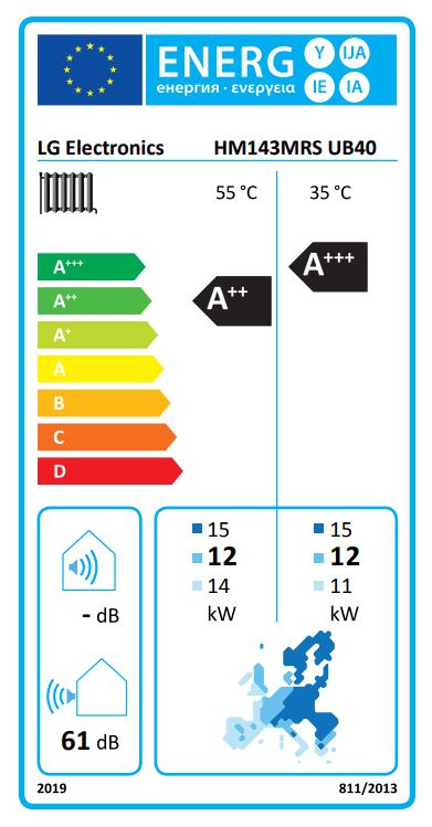 Tepelné čerpadlo LG Therma V HM143MRS Monoblok S2 (R32) - energetický štítek