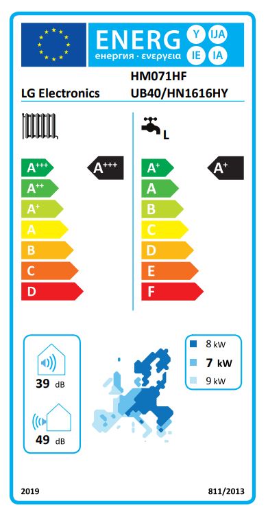 Tepelné čerpadlo LG Therma V R290 monoblok 7kW 1f HM071HF + HN1616HY s TUV 200L (novinka 2025) - energetický štítek
