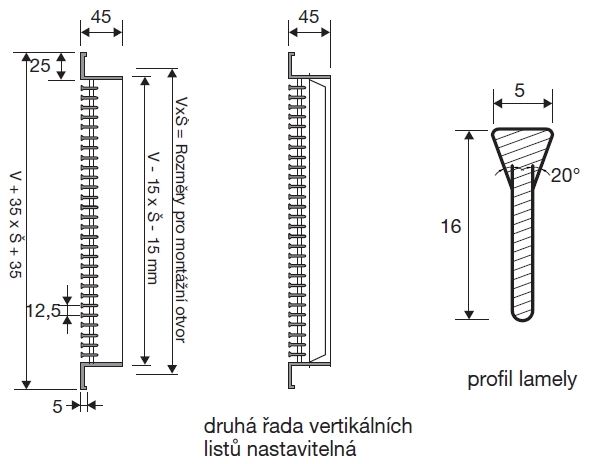 Stěnová mřížka MSU 25 dvouřadá