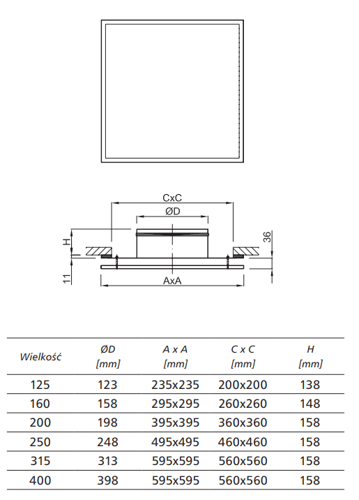 Čtvercový ventil AKL 250 (248), 495x495