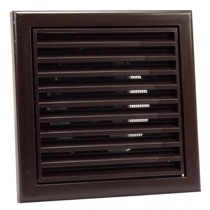 PVC větrací mřížka se síťkou, pevnou žaluzií a přírubou - 186x186/D150mm, bílá