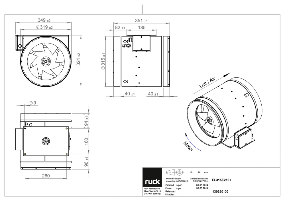 Potrubní ventilátor RUCK EL 315 E2 10 pro kuchyňské provozy