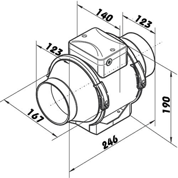 Ventilátor potrubní axiální plastový s přepínačem rychlosti 125 mm