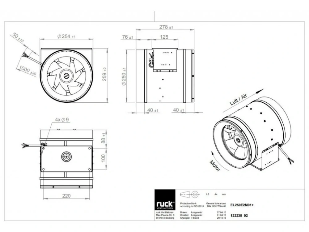 Potrubní diagonální ventilátor RUCK EL 250 E2M 01