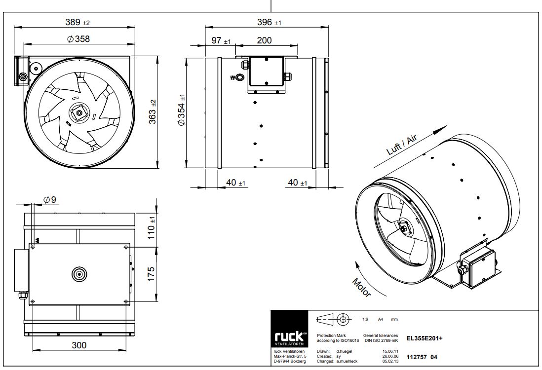 Potrubní diagonální ventilátor RUCK EL 355 E2 01