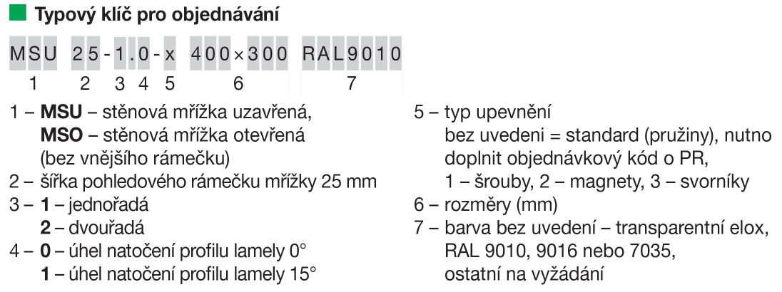 Stěnová mřížka MSU 25 dvouřadá