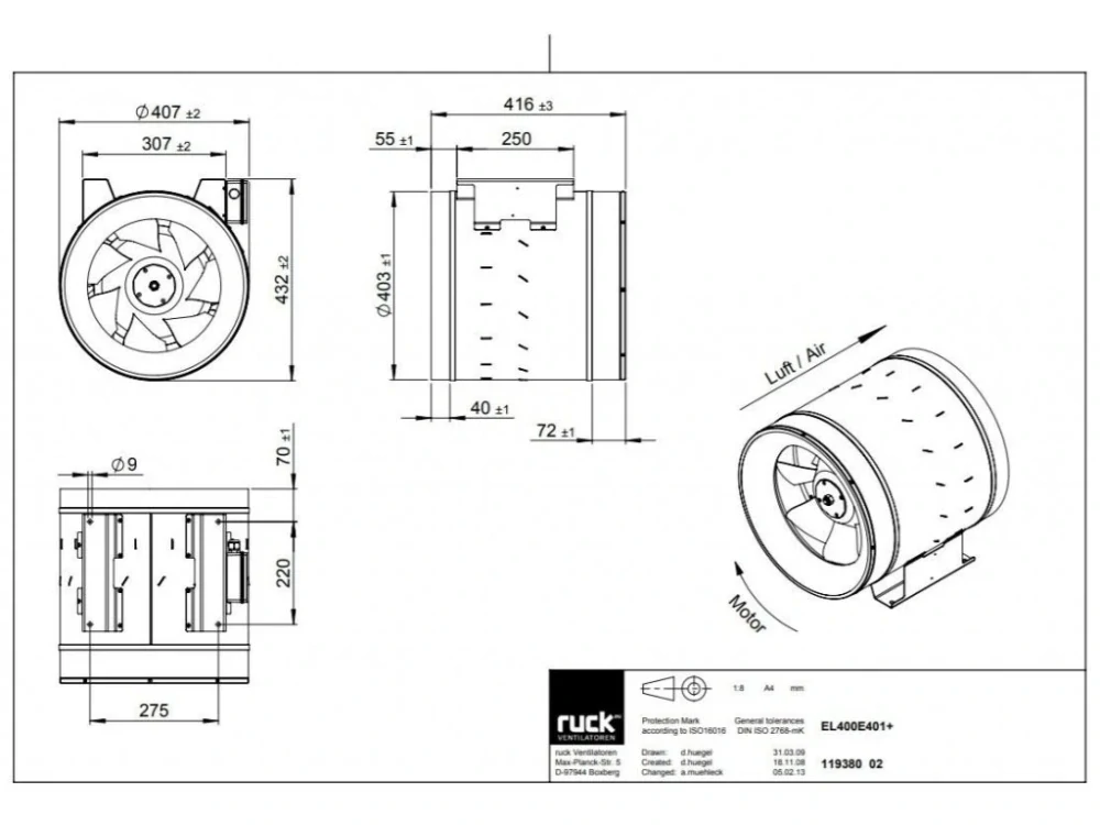Potrubní diagonální ventilátor RUCK EL 400 E4 01