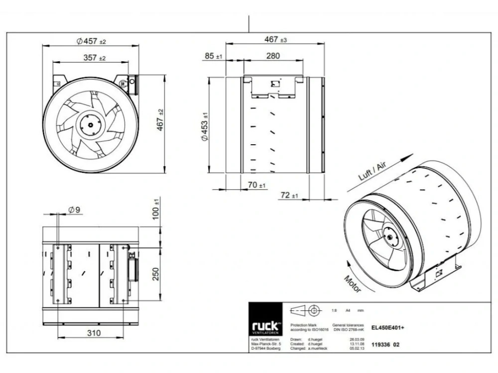 Potrubní diagonální ventilátor RUCK EL 450 E4 01