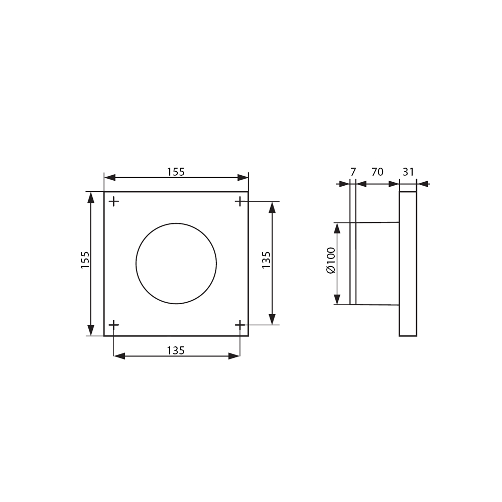 Ventilátor do koupelny v černé barvě Ø 100 mm se zpětnou klapkou