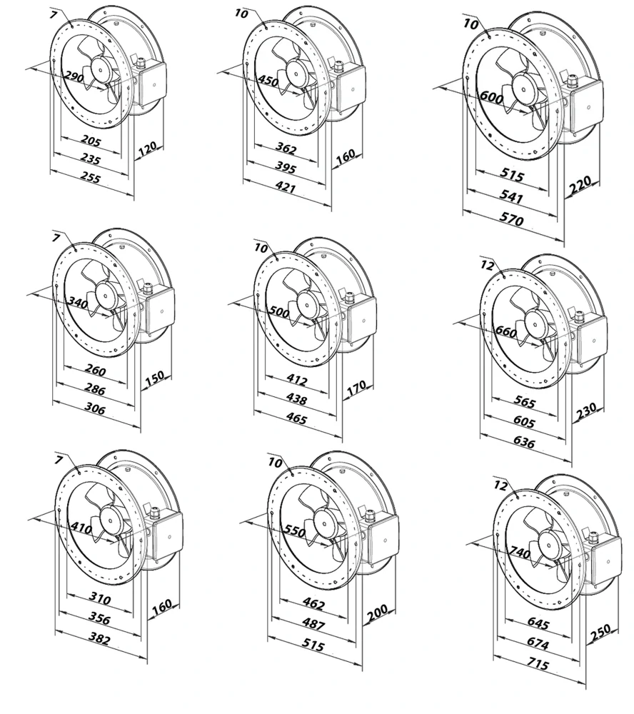 Potrubní ventilátor kovový s přírubou FKO 260