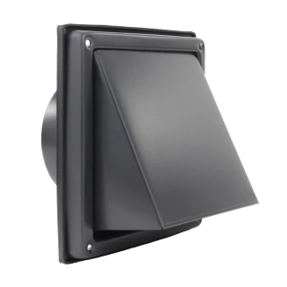 Nerez větrací mřížka čtvercová SUPER BLACK se stříškou, přírubou a klapkou