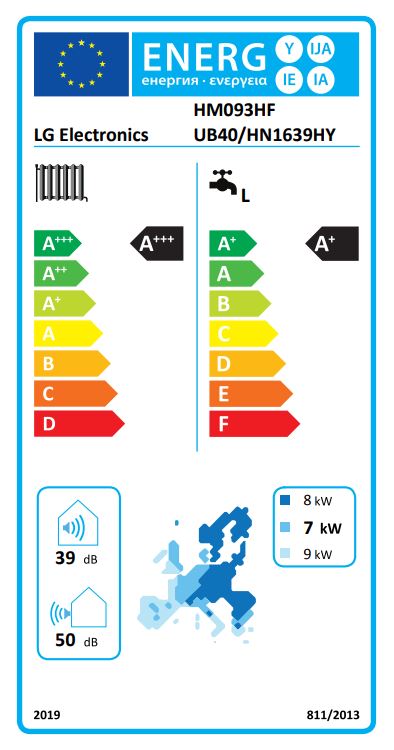 Tepelné čerpadlo LG Therma V R290 monoblok 9kW 3f HM093HF + HN1639HY s TUV 200L (novinka 2025) - energetický štítek
