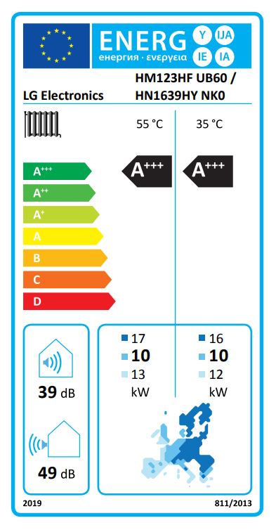 Tepelné čerpadlo LG Therma V R290 monoblok 12kW 3f HM123HF + HN1639HY s TUV 200L (novinka 2025) - energetický štítek